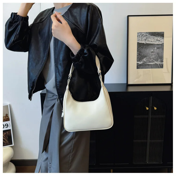 Tas Bahu Hitam Putih untuk Wanita Tas Selempang Kulit Tekstur Baru asli kulit sapi