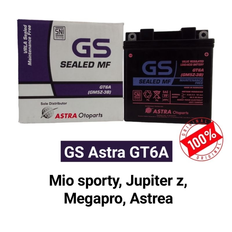 aki motor gs Astra Original GT6A buat motor Jupiter Z, Megapro, Mio sporty