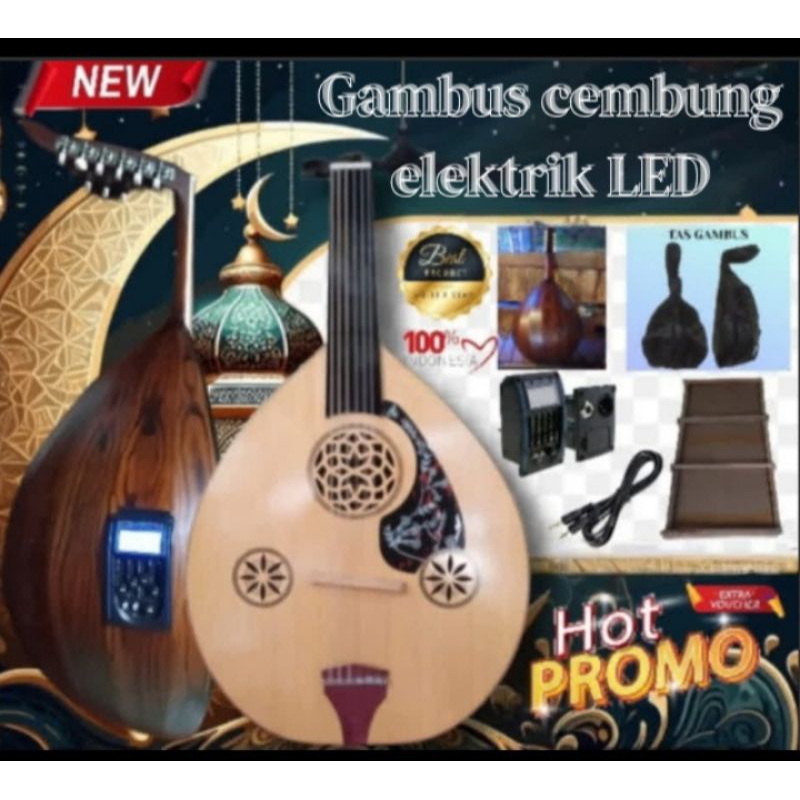 gitar gambus oud elektrik modern preamp aqualizer LED paket spesial