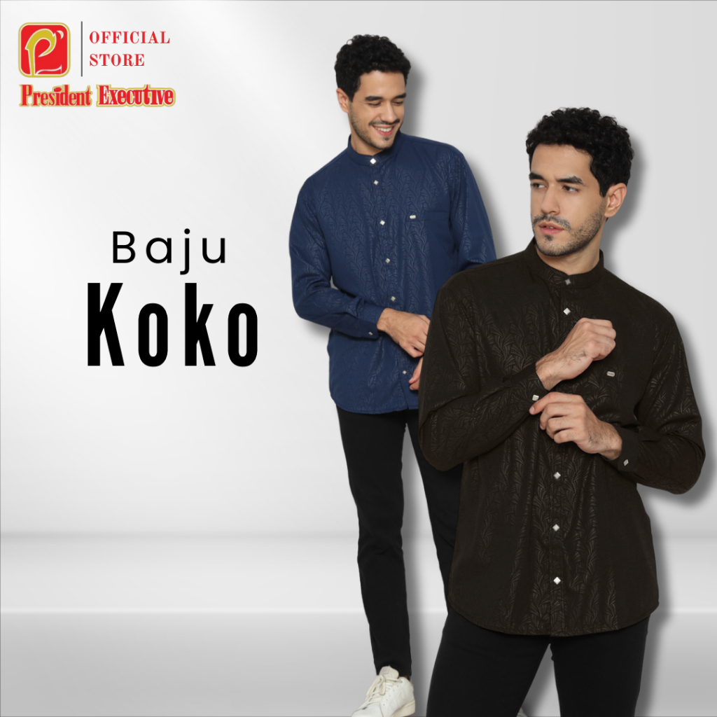 President Executive - Kemko Pria Lengan Panjang Baju Koko Pria Dewasa Casual Motif Embos Bin Yahya