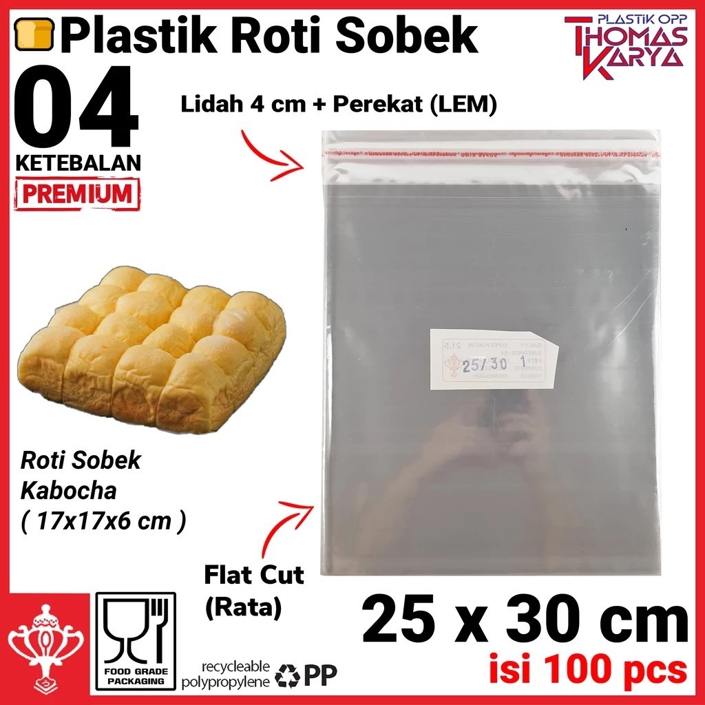Plastik Roti Tawar 25x30 TEBAL | Isi 100 | Kemasan Roti Sobek | Kemasan Sayur | Dengan Lem Perekat