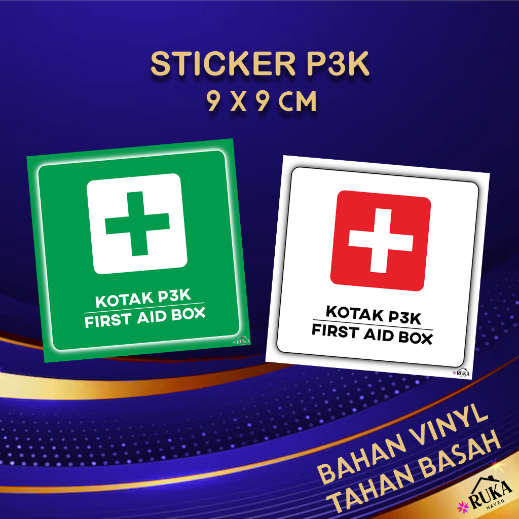 

❇️ Sticker First Aid Box 9 x 9 cm Stiker P3k Ruka Haven Bahan Vinyl Doff Tahan Basah Warna Putih Hijau
