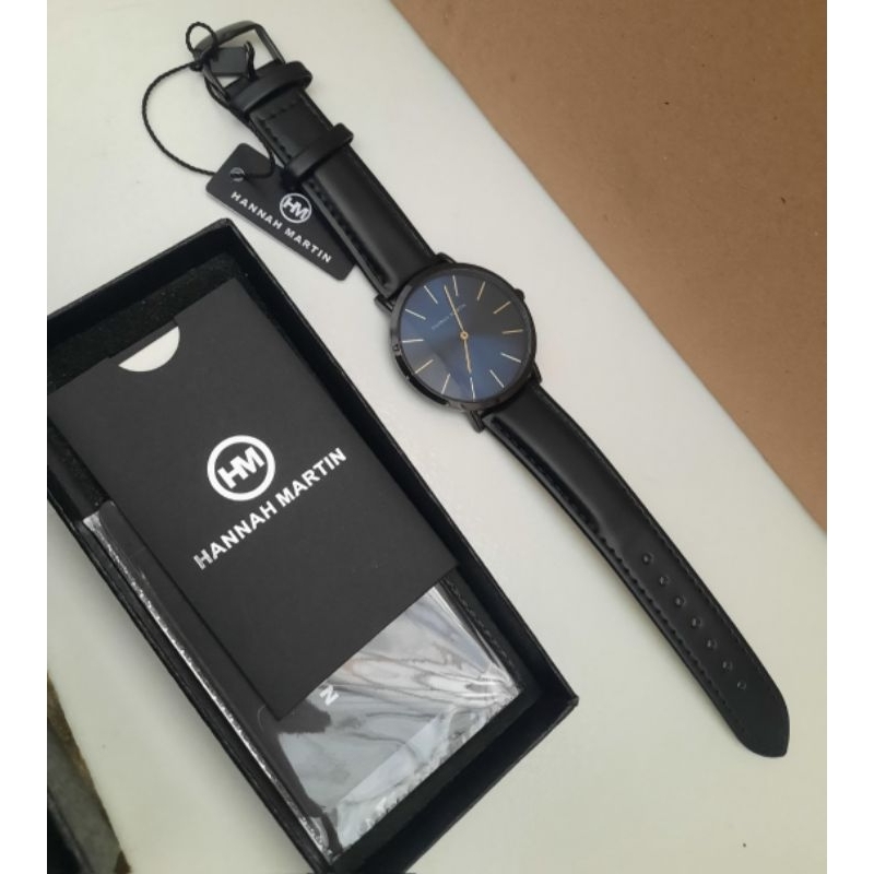 Jam tangan pria original hanah martin tali kulit full hitam