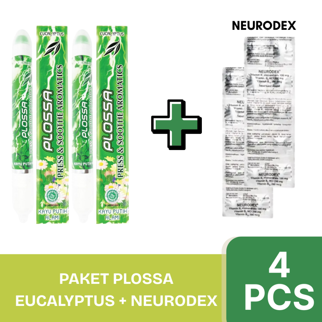 [BUNDLE PLOSSA X NEURODEX] 2 Tube Plossa Eucalyptus (Hijau) + 2 Strip Neurodex Vitamin B Kompleks Pe