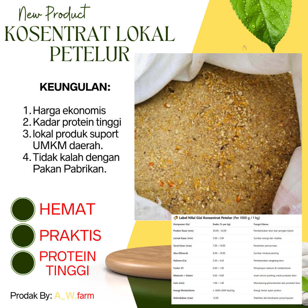 Pakan Ayam Petelur Kosentrat Petelur lokal Tingi Protein Dan kandungan Omega3