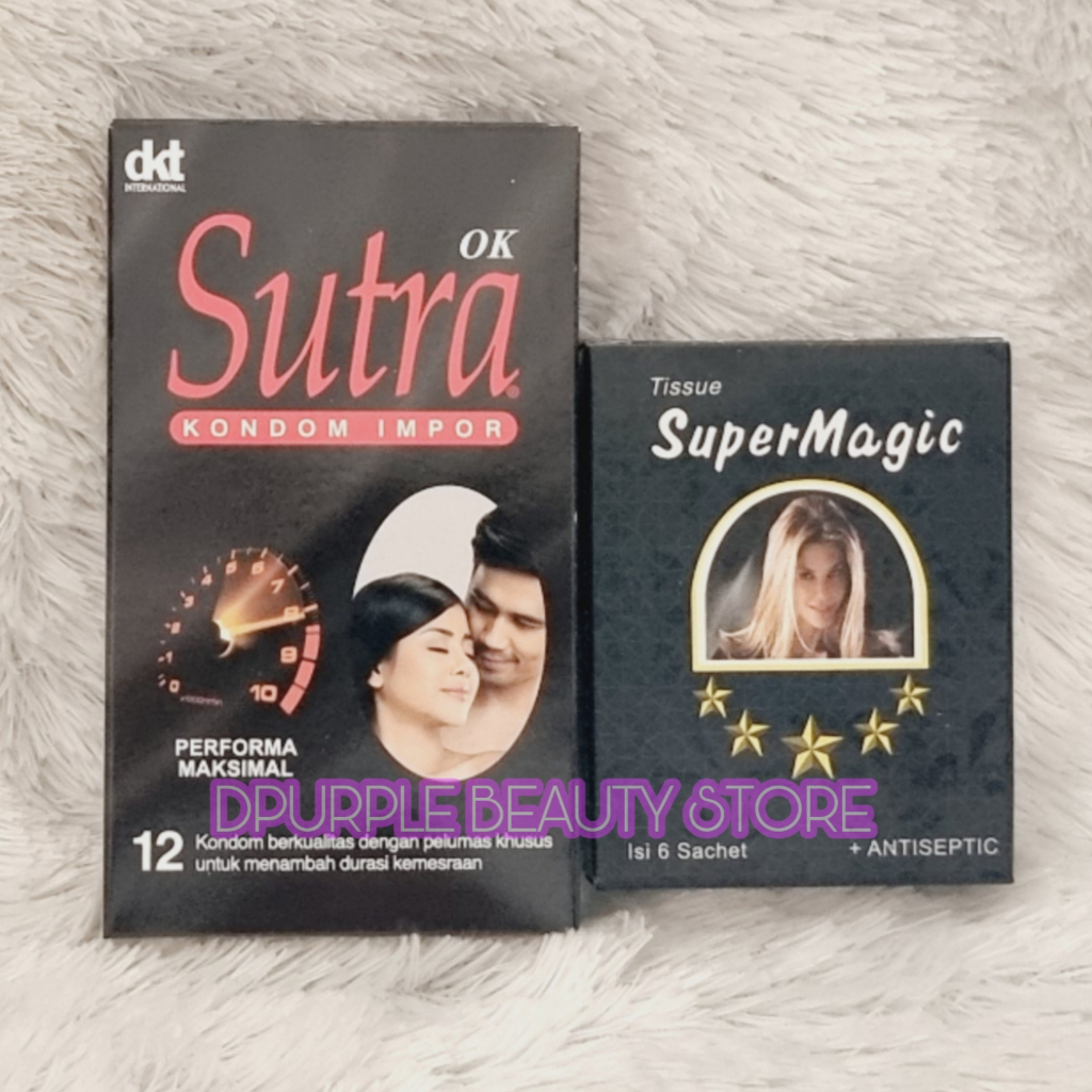Paket Kondom Sutra Hitam 12 pcs + Tisu Magic 6 pcs - Alat Kontrasepsi Sutra Tissue Super Magic