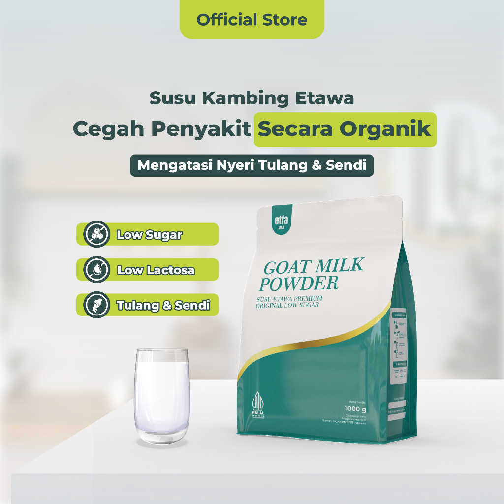 

Susu Kambing Etawa Bubuk Premium Original Rendah Gula Jaga Kesehatan Tulang dan Sendi Kemasan 1Kg 500g 250g