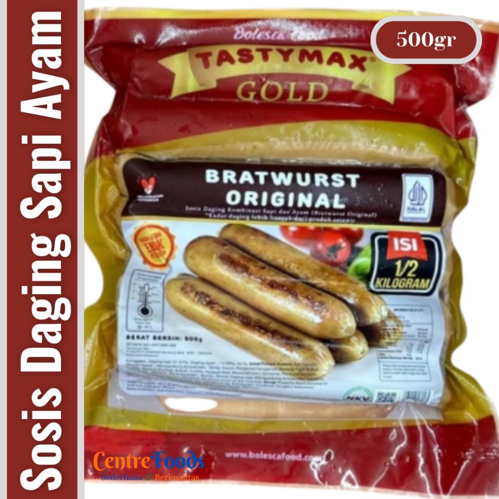 

Sosis Daging Sapi & Ayam - Bratwurst Original Tasty Max Gold | Isi 6 Pcs - 500gr [ Harga Per BKS ]