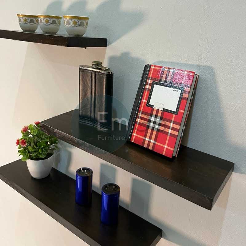 Paket  isi 3 Rak Dinding Aesthetic - Rak Ambalan Dinding Tempel Bahan Kayu Solid