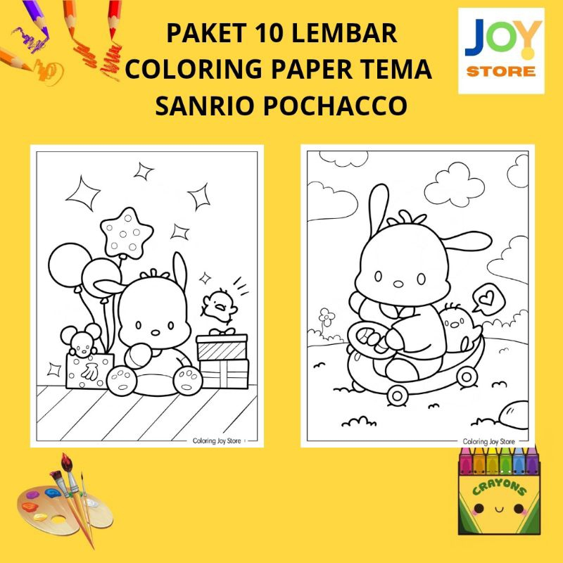 

PAKET 10 Lembar Kertas Gambar Mewarnai Tema Sanrio Pochacco Ukuran A4 150 gsm - Coloring Paper 083