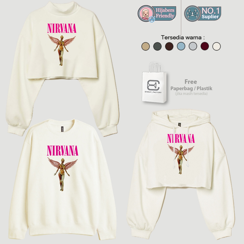 Crewneck Nirvana In Utero Logo Pink Sweater Crop Nirvana Original Hoodie Crop Nirvana Broken White