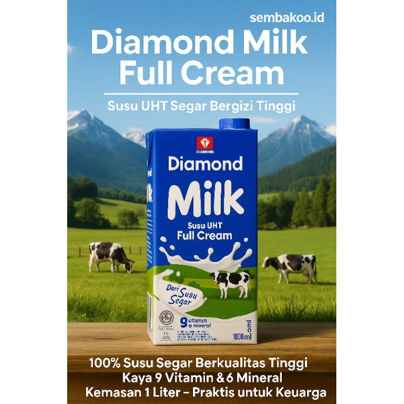 

{TERMURAH} Diamond Milk Full Cream 1000ml (1 liter) - Susu UHT Segar Bergizi Tinggi | Sembakoo.id
