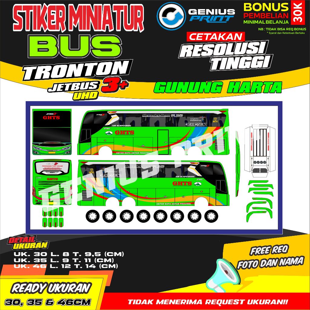 Stiker Mainan Miniatur Bus Jetbus 3+ UHD Tronton Livery Gunung Harta | Kurnia | Pandawa 87 | Sempati