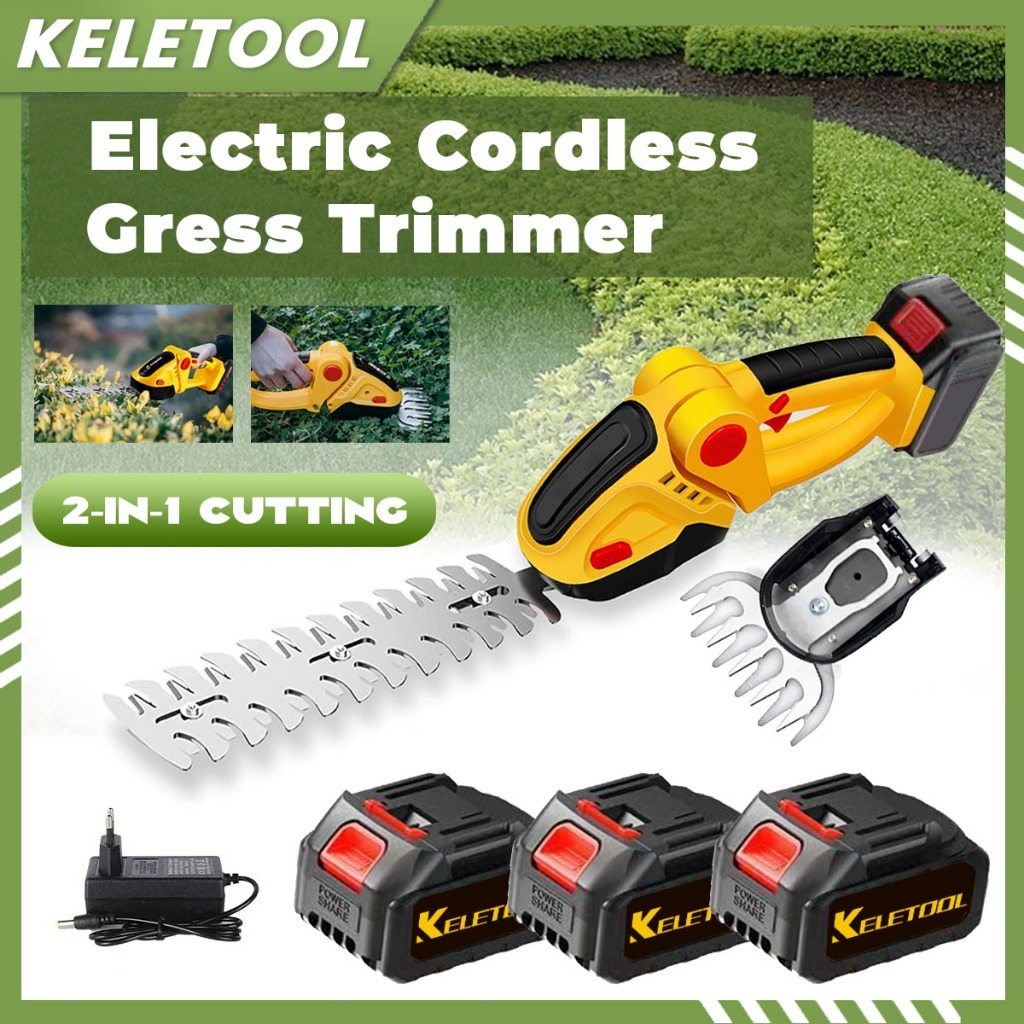 2 IN1 Hedge Trimmer Mesin Pemotong Rumput Garden Shear Set Pangkas Pagar Cordless Portabel Baterai L