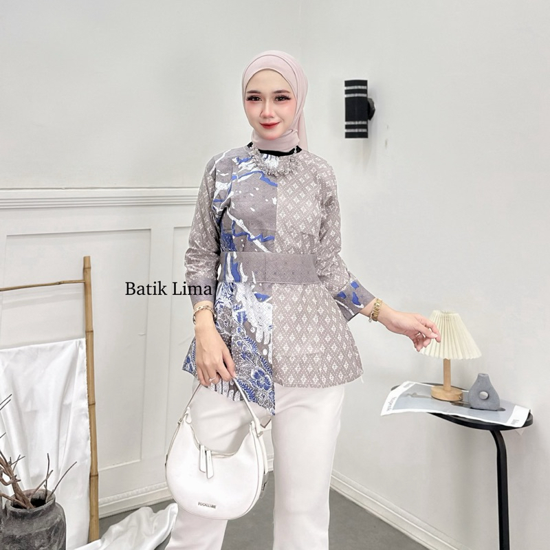ATASAN BATIK WANITA BAJU BATIK WANITA MOTIF KOMBINASI KEKINIAN MODEL MODERN (seno abstrak)