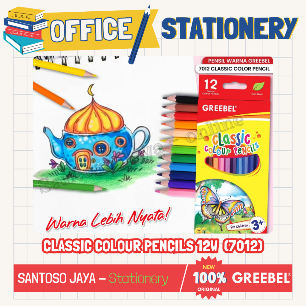 

Pensil Warna Classic GREEBEL 12 Warna - Full Classic Colour Pencils GREEBEL - 7012-12C