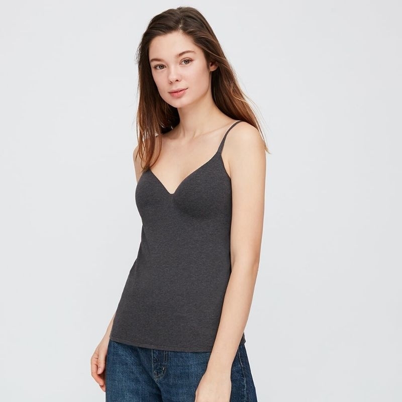 UNIQLO AIRISM V NECK CAMISOLE BRA IN DARK GREY
