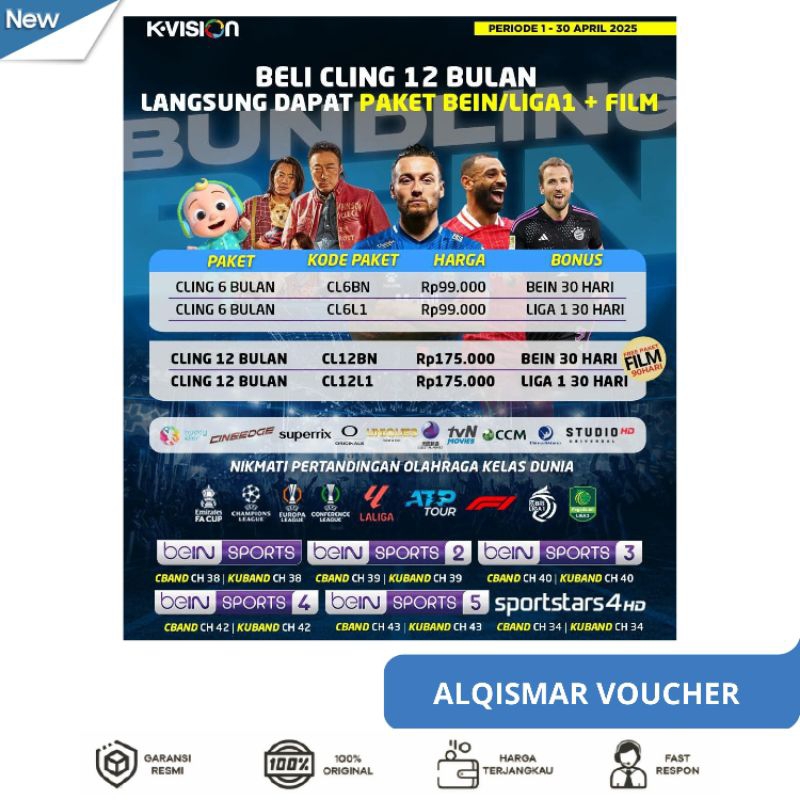 TV VOUCHER Paket Bundling Bein Sport K-Vision Bisa Semua Jenis C2000 K2000 C1000 Optus, Gardiner, Lg