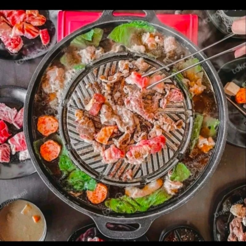 Bulgogi Grill 2 in 1 Teflon BBQ Plate - Lapisan Marbel Anti Lengket