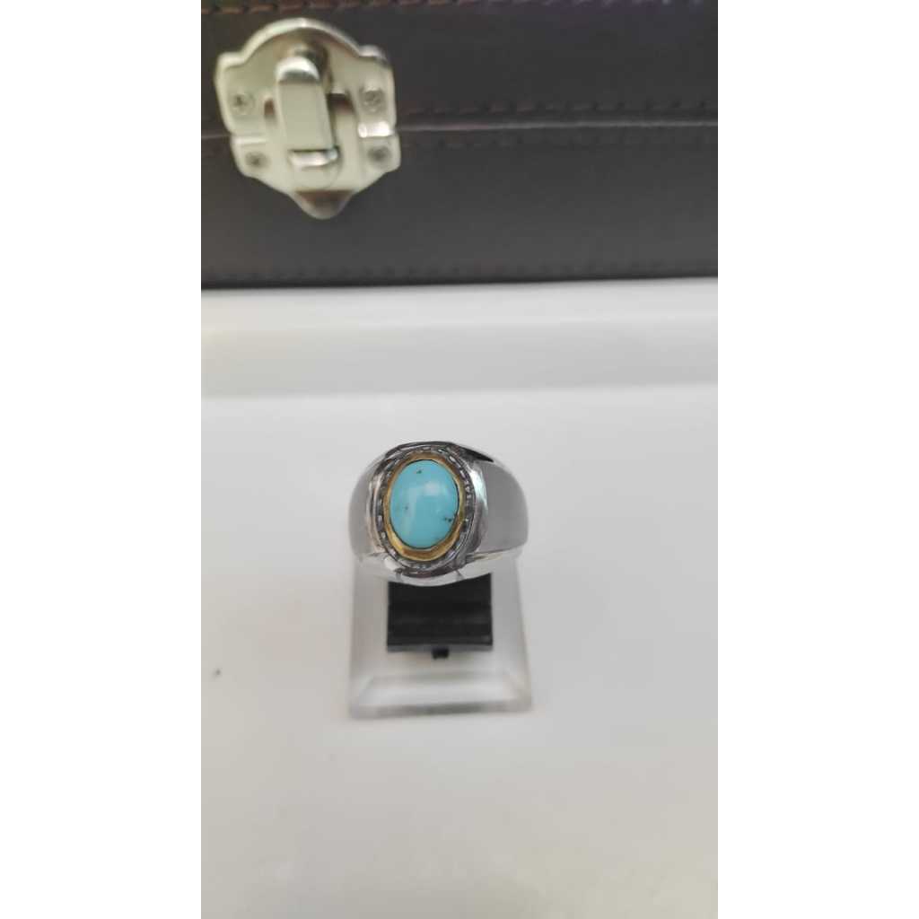 Cincin Batu Natural Pirus Mesir Polos