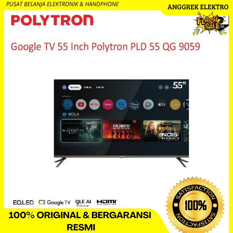 TV Polytron 55in PLD 55QG9059 – Smart GOOGLE TV E-QLED 4K Garansi Resmi