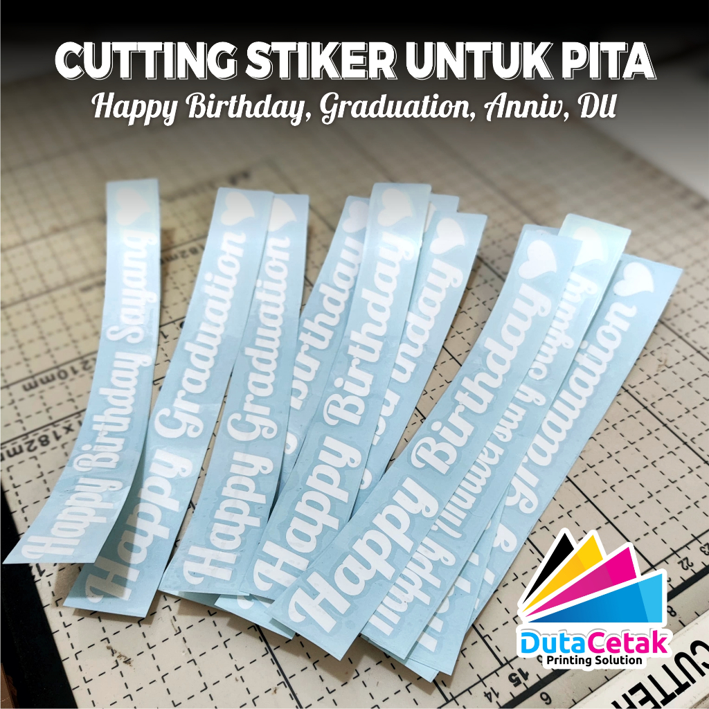 

(WARNA PUTIH) Cutting Stiker untuk Pita buket bouquet Happy Graduation / Birthday / Anniversary Custom