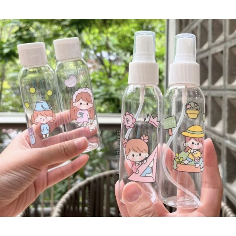 BOTOL PLASTIK SPRAY 100ml / Fliptop Lotion 100 ML Transparan MOTIF LUCU Semprot Parfum Sprei ( STICK