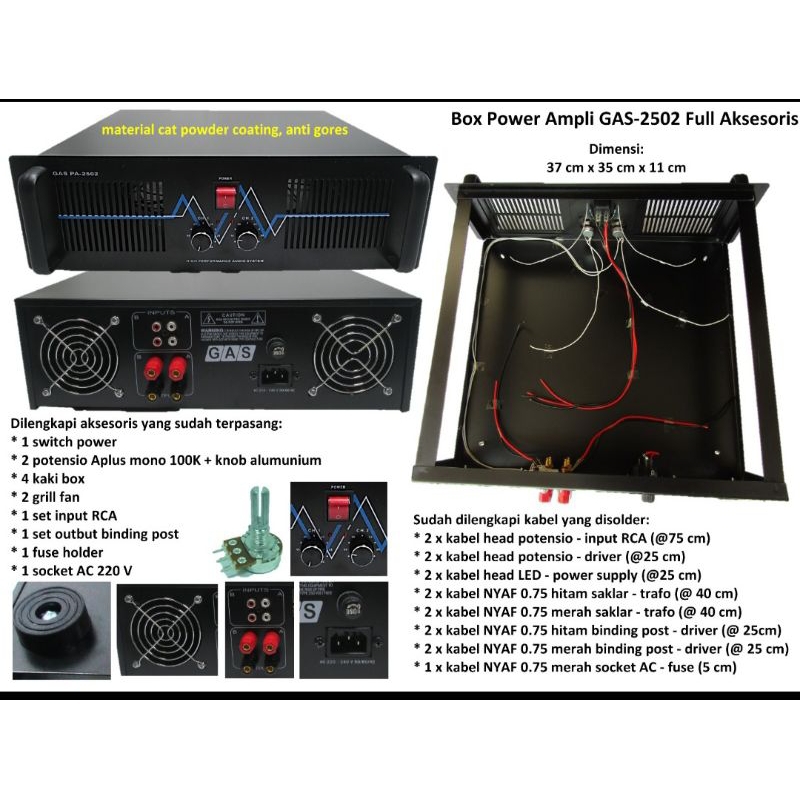 Box Power amplifier rakitan plat tebal Kokoh trafo 10A murni masuk full aksesoris cat powder coating