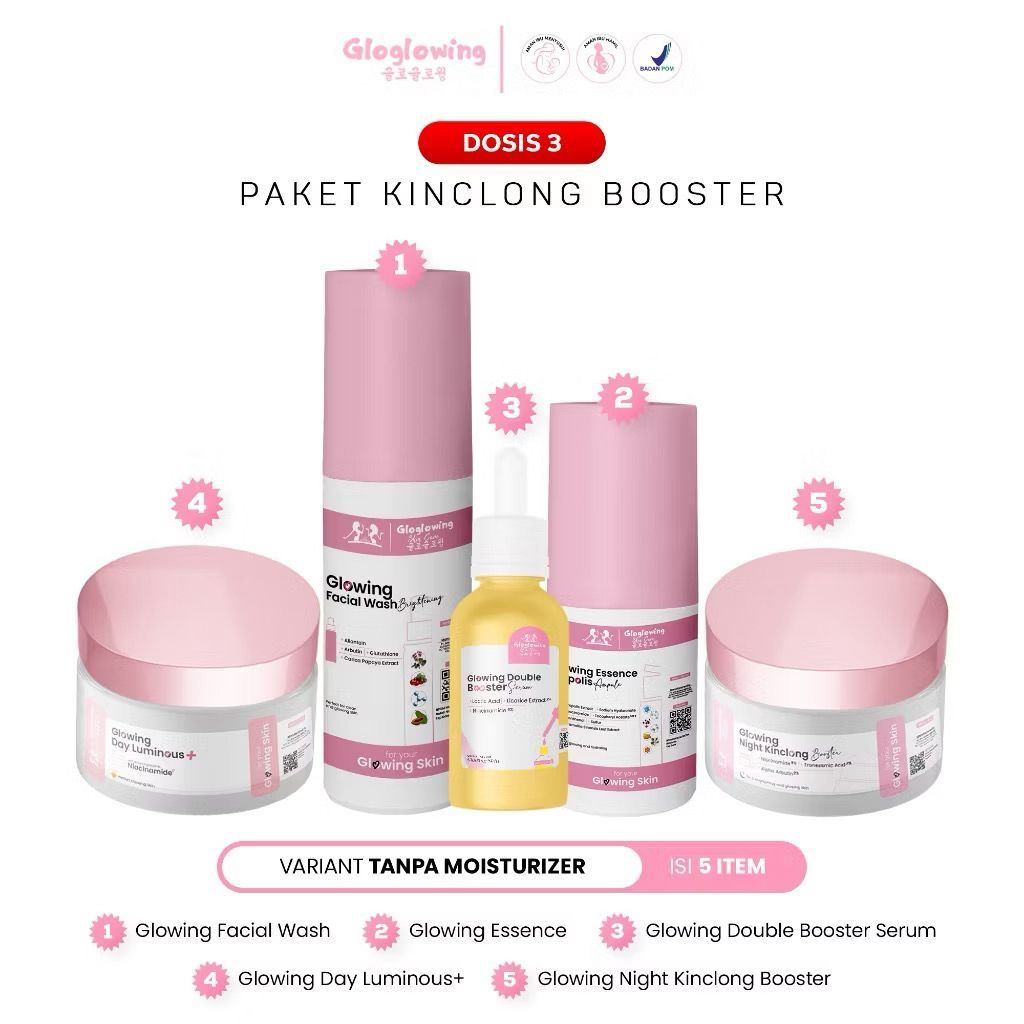 GLOGLOWING DOSIS 3 -5 PAKET SKINCARE GLOWING KINCLONG BOOSTER BPOM