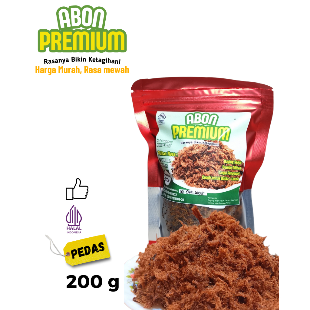 

Abon Sapi PREMIUM Asli Lezat dan Siap Saji 200g PEDAS (Pedas Manis dan Gurih)