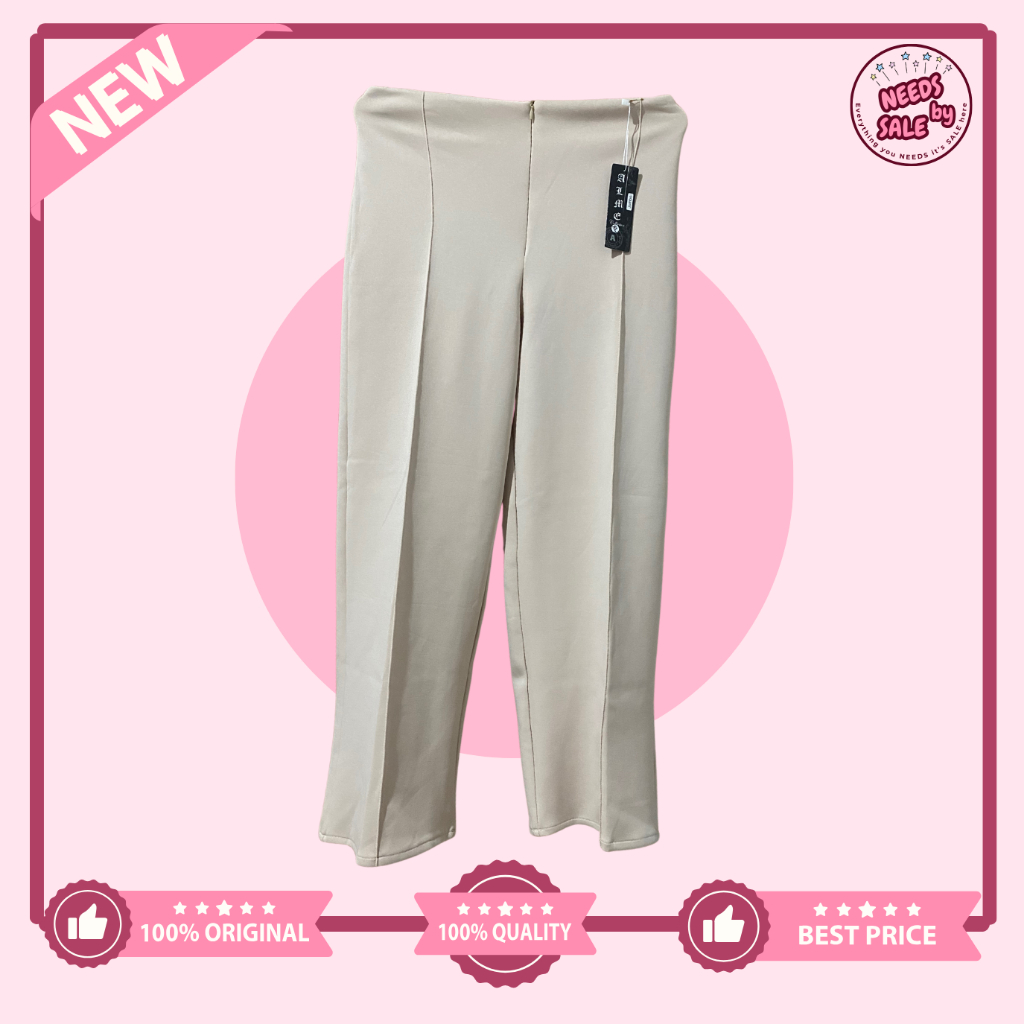 Celana Kulot Wanita Basic HW Scuba Wide Leg Cream Premium NEW