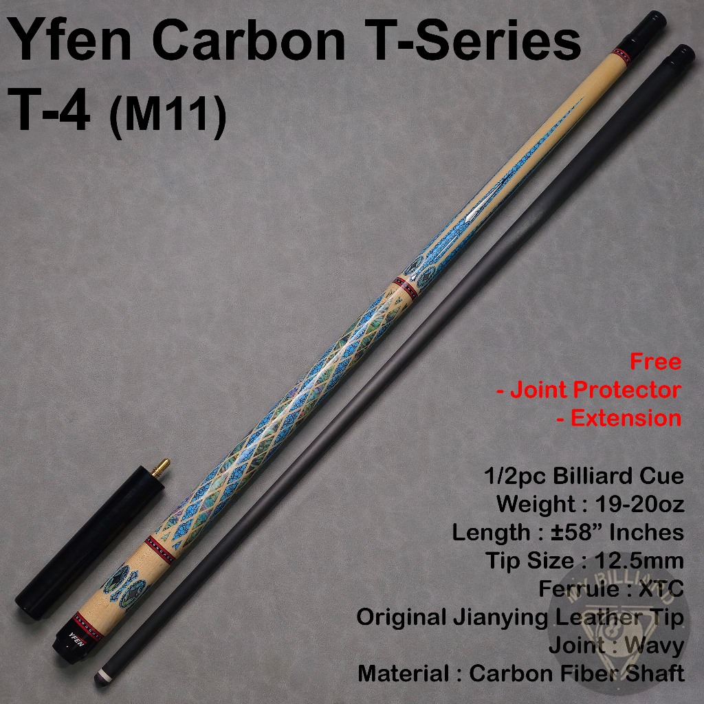YFEN T Series T4 Yfen M11 Stick Billiard Yfen Carbon Cue 12.5mm + Extension - YF Series Jianying T-4
