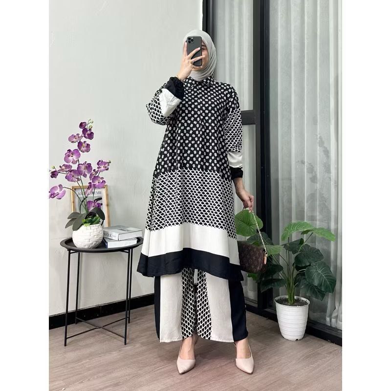 DISKON SETELAN LONG TUNIK RAYA TERBARU RAYON ADEM BUSUI FRENDLY MEWAH KEKINIAN SETCEL ONESET WANITA