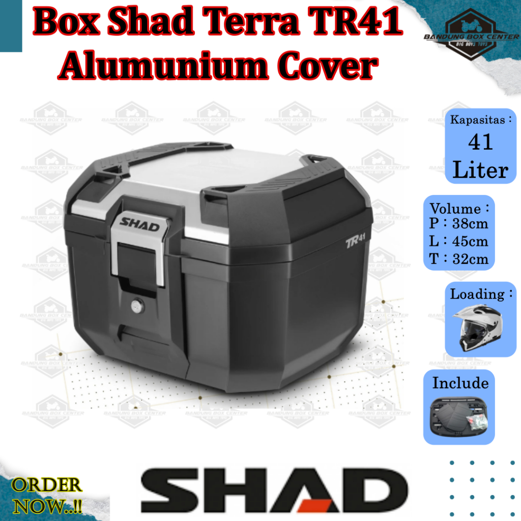 Box Shad Terra TR41 Silver Box Motor Shad TR41 Almunium Cover Bagasi Motor Shad Box Shad TR 41 Alumu