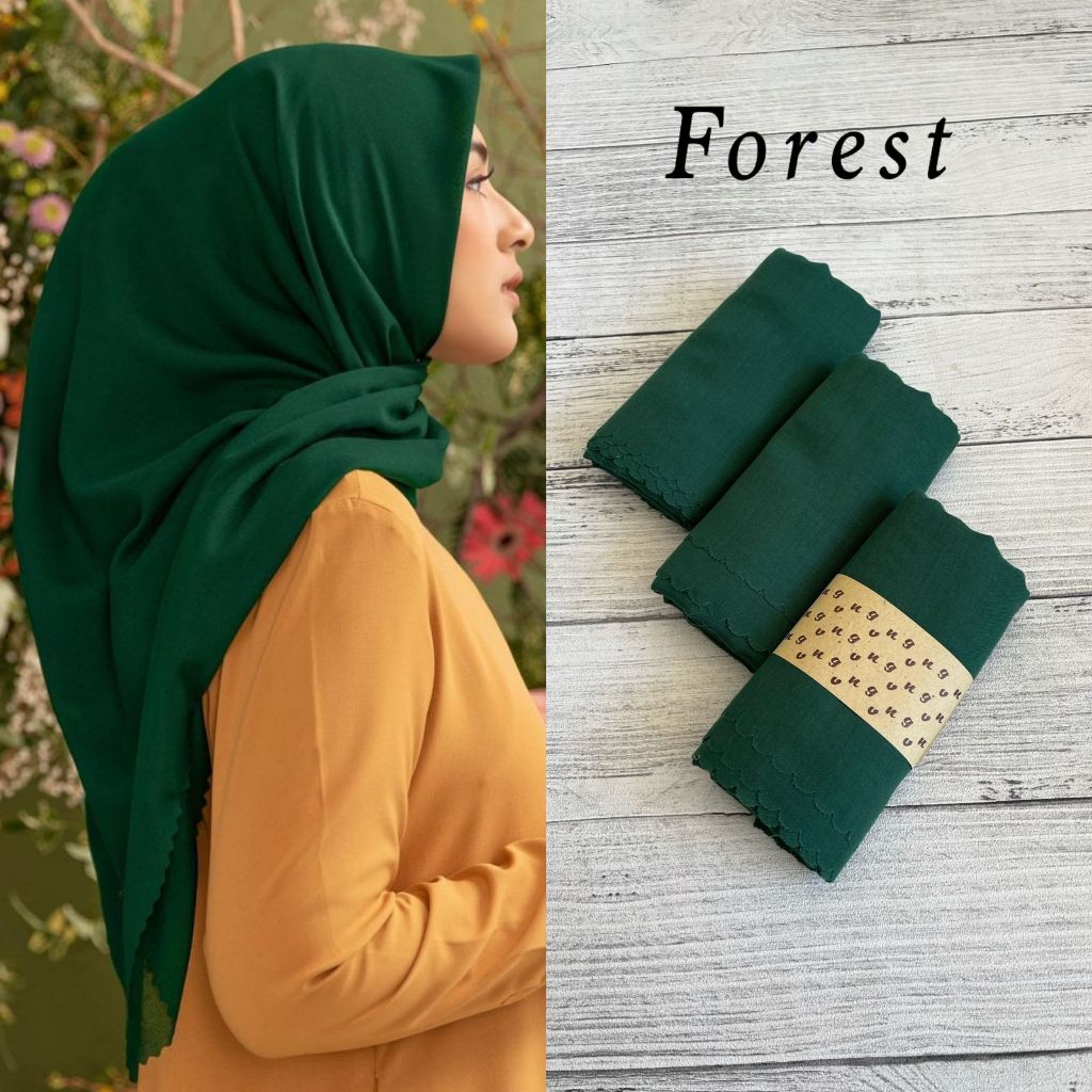 Hijab Segi Empat Polos Voal Premium Original Warna Hijau Botol Jilbab Kerudung Square Scarf  Syar'i