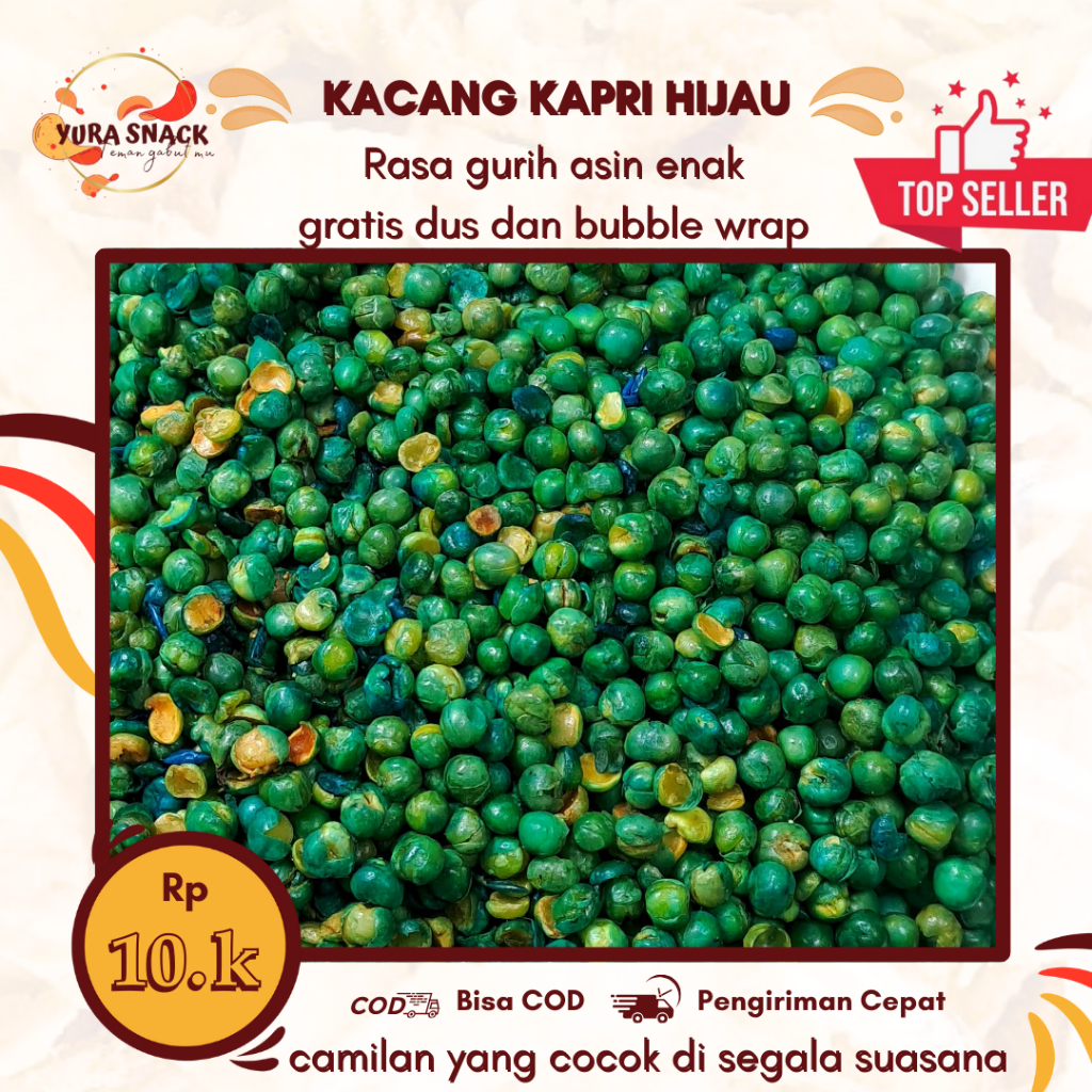 

Snack Aneka Kacang Polong Kapri Hijau Super Gurih Asin Renyah Camilan Kiloan Serba Kacang Kemasan 250gr 500gr