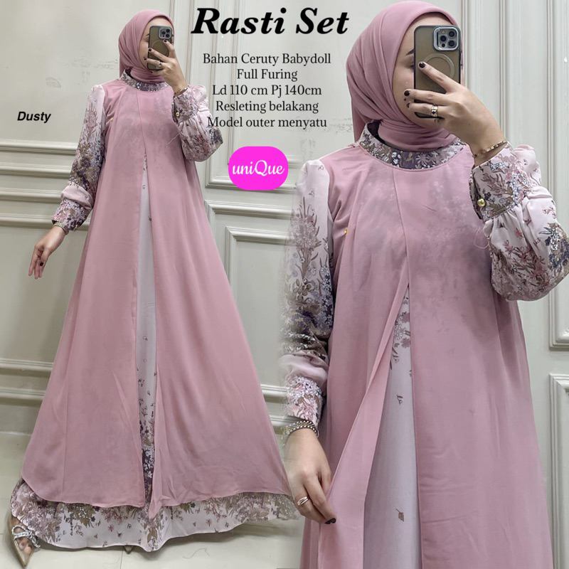 Alfihijabstore Rasty set || Gamis Maxy Ceruty Babydoll by UNIQUE || 17.5 Rasti set Hijab ||  Gamis J