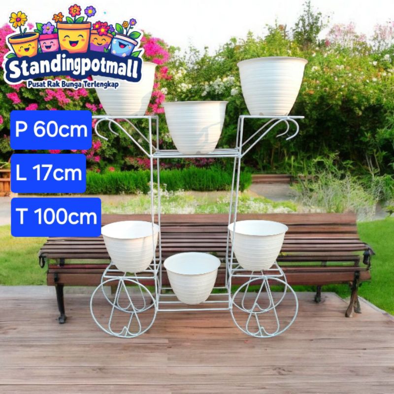 standing pot besi tinggi 100 cm rak bunga susun besi