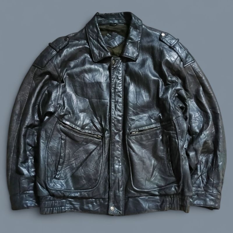 Vintage Flight Leather Jacket - Jaket Kulit Pilot Casual Fashion Pria Unisex Preloved Second Branded
