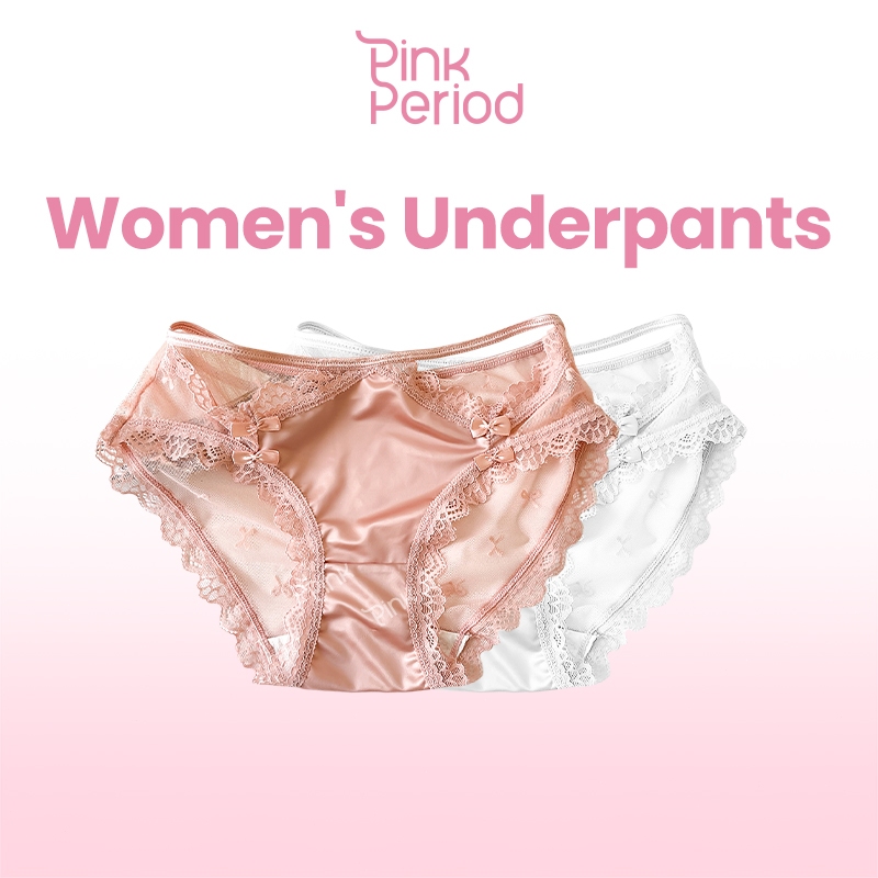 Pink Period Celana Dalam Renda Seksi Dengan Simpul Pita CD Wanita Lace Lembut Bernapas Ikatan Simpul
