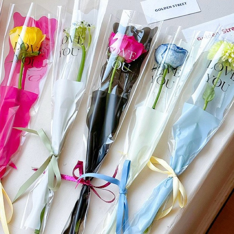 

[HANYA KERTAS] Cellophane 1 TANGKAI SINGLE LOVE YOU Plastik Bunga Mawar / Wrapping Plastik untuk Mini Buket Rose ( per lembar ) hanya jual plastiknya tanpa bunga & pita