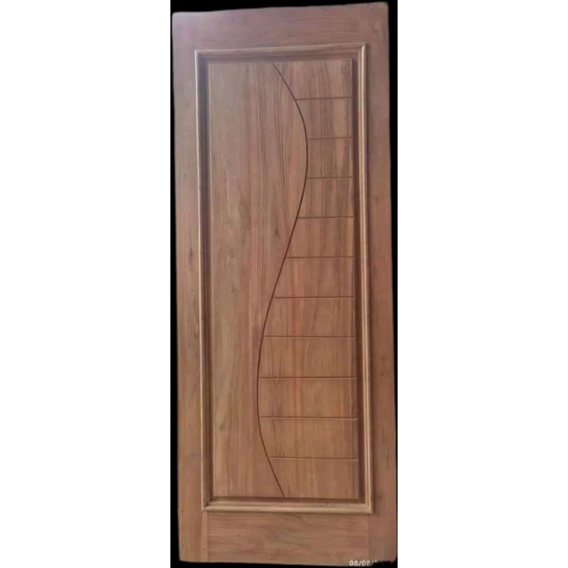 Pintu rumah minimalis motif S Lis - kayu jati - vernis