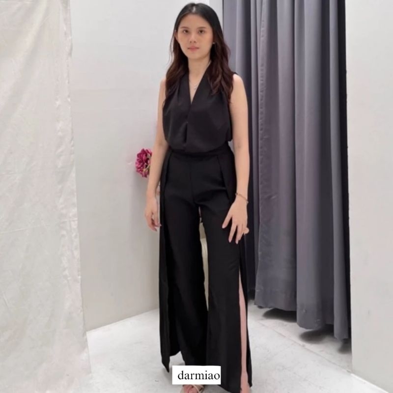 Rene Set Top + Pants | ONE SET / V Neck Top /ONESET SETELAN WANITA / BAJU SET WANITA / SETELAN CELAN