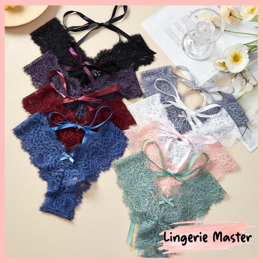 [ LINGERIE MASTER ] - (C-91) Celana Dalam Renda Bunga Thong Lace Panties Flower Seksi Ikat Pita CD