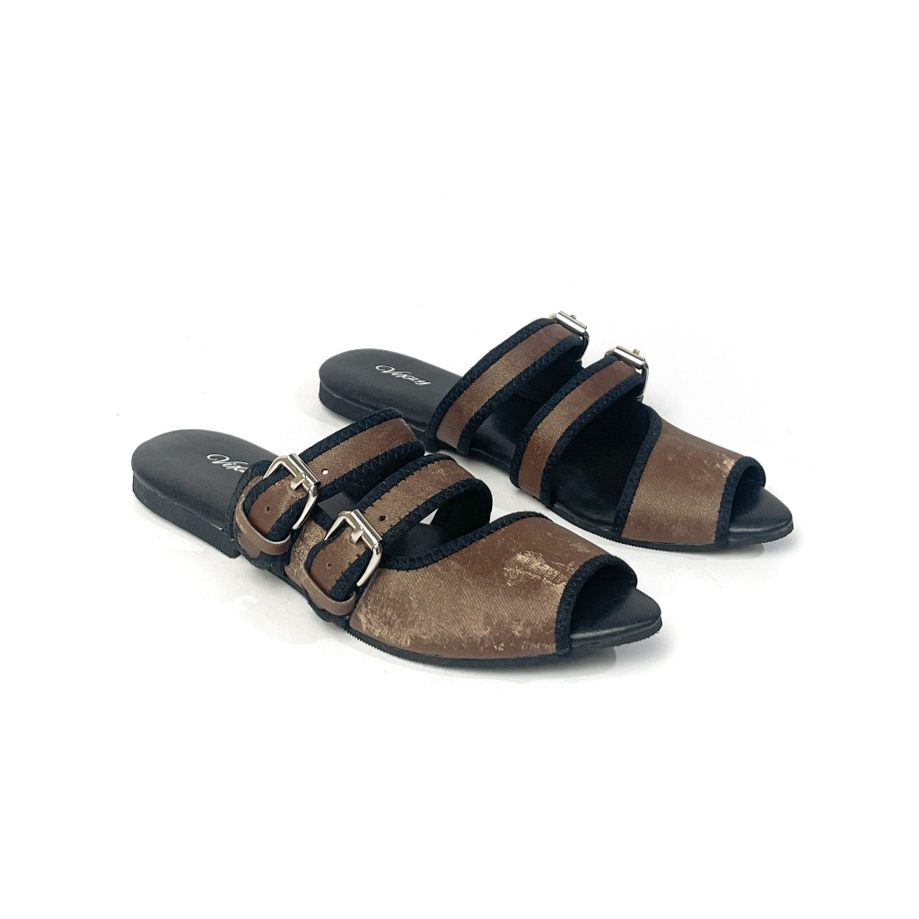 Vixzy Sandal Mules Wanita Bahan Premium Tinggi 2cm | Kesya Vintage Brown