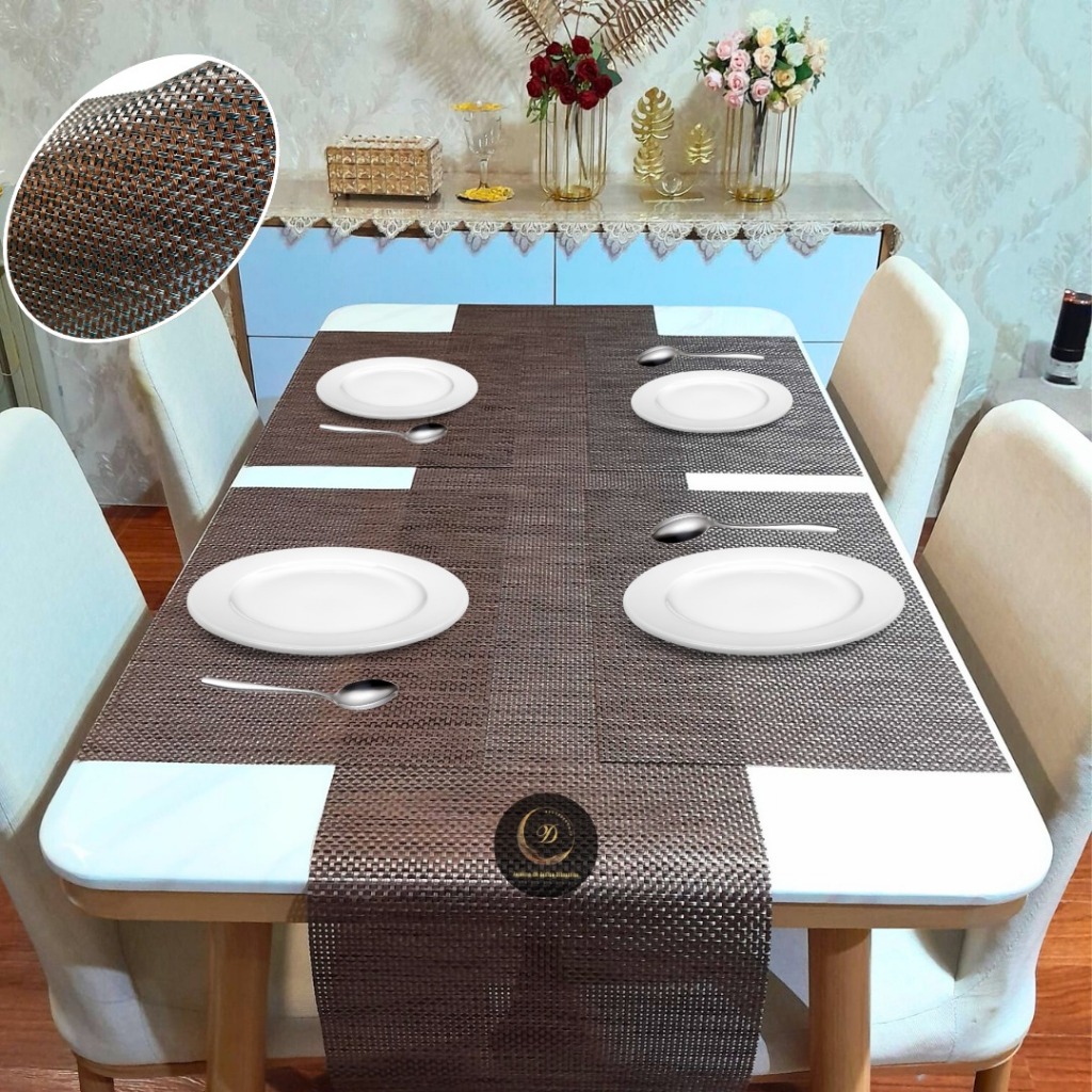 Table Runner Meja Makan Set Waterproof Panjang Polos Motif Kotak 30x180 225 270 300 cm PVC