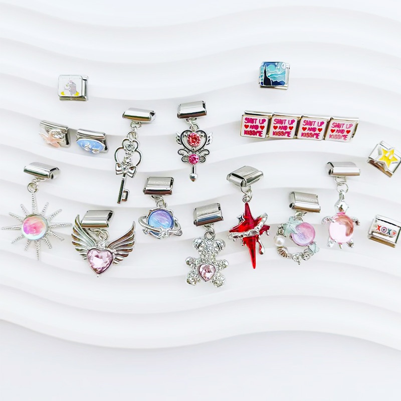 Sweetyland Italian Charm Bracelet Liontin Daun Lada Stroberi Bintang Modul Italia DIY Aksesori Gelan