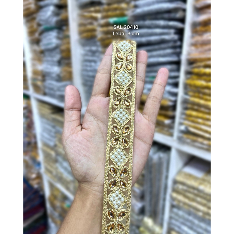 DIJUAL PER METER - Renda Permata India SAL 20410 – Lbr 3 cm - Renda Mewah Kebaya & Baju Adat