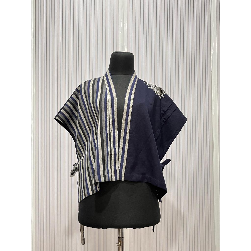 Yece- Cardigan outer Kimono Tenun Wanita Lengan Pendek Linen