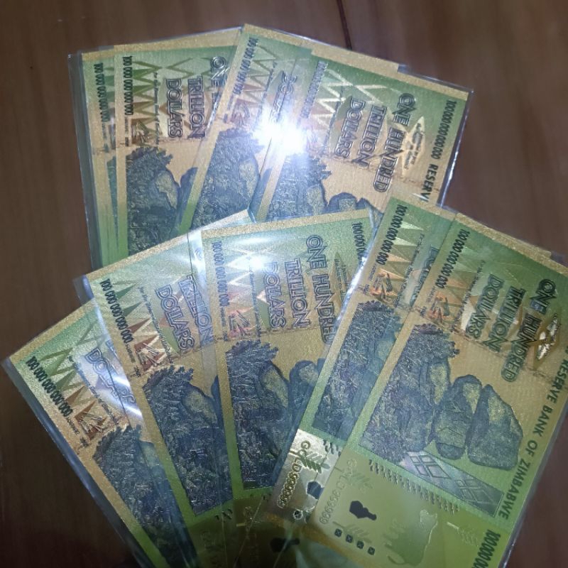 Uang Zimbabwe Emas Gold Foil 1 Lembar – Cocok untuk Hadiah / Pajangan